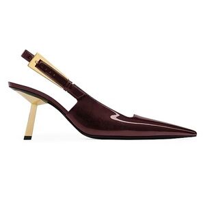 Saint Laurent Lee Slingback Pumps in Patent Leather 37 Marron Glace